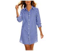 Vestito Casual da donna a Camicia Lunga dress Miniabito a Righe con Scollo V Estivi Abito estivo da donna 2026al in cotone e lino casual lunghezza al ginocchio maniche corte spiaggia (b-Blue, L)