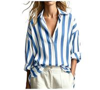 Vestito Casual da Donnas a Camicia Lunga Dress Miniabito a Righe con Scollo V Estivi Abito estivo da donna al in cotone e lino casual lunghezza al ginocchio maniche corte Spiaggia2026 (d-Blue, S)