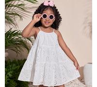 Vestito casual da ragazza con scollo a canottiera e linea ad A, bianco con ricami, adatto per vacanze, spiaggia e mare 6Y,7Y,8Y,4Y,5Y,2-3YPiantePoliestere