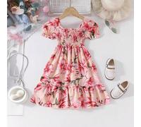 Vestito casual estivo in stile americano per il Giorno dell'Indipendenza per Ragazza Giovane, Vestito principessa a maniche corte per uscire, modello ideale per festival 6Y,7Y,8Y,9Y,4Y,5YFloreale,Pian