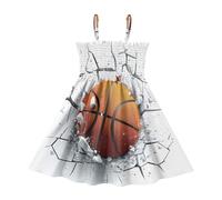 Vestito casual per bambine, con pallacanestro 3D, abito da gioco per ragazze, con spalline, linea ad A, per l'estate, Pallacanestro 3d, 5-6 Anni