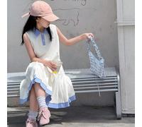 Vestito casual per ragazze pre-adolescenti con blocchi di colore, senza maniche, con pieghe, adatto per l'estate e il ritorno a scuola 8Y,9Y,10Y,11Y,12YGeometricoPoliestere