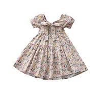 Vestito Cerimonia Bambina-Abiti Casual per Bambini con Maniche Arricciate per Feste Anni Principessa Floreale con Soffio 17 Abiti con Fiocco per Bambini Abiti Estivi per Ragazze