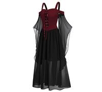 Vestito Chiffon Donna Gotico Medievale con Maniche Lunghe in Pizzo, Abito da Palazzo Retrò Halloween, Costume Strega Donna Punk Vintage Vittoriano Vestiti Autunno