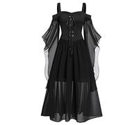 Vestito Chiffon Donna Gotico Medievale con Maniche Lunghe in Pizzo,Abito da Palazzo Retrò Medievale Halloween,Costume Strega Donna Punk Vintage Vestito Medievale Vittoriano Vestiti Donna Autunno