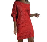Vestito Cocktail da Donna Elegante Paillettes Abiti con Maniche Lunghe Sexy Spalle Scoperte Abito Festa Moda Vestiti da Sera Vestito Donna Elegante a Tubino Paillettes Monospalla da Cocktail