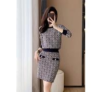 Vestito Completo Donna Set Tailleur Cardigan Gonna Corta Blu Maglia 77211