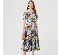 Vestito Completo Donna Set Tailleur Top Camicia Gonna Viola Fiori Raso 07760