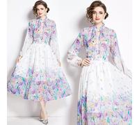 Vestito Completo Donna Set Tailleur Top Camicia Gonna Viola Fiori Raso 11487