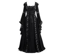 Vestito con Cappuccio in Stile Medievale retrò da Corte per Donna | Vestito ampio alla moda, con collo quadrato e maniche svasate, cosplay medievale per donna