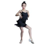 Vestito Con Frange Da Ballo Latino Per Bambina, Gonna Per Esercitazioni, Costume Con Nappe Per Salsa, Tango, Spettacolo Teatrale (Black, 130cm)
