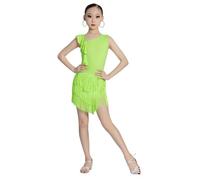 Vestito con Frange per Bambine, Abito da Ballo Latino con Nappe per Salsa, cha cha e Danza Rumba e Samba Abbigliamento da Competizione per Bambini,Fluorescent Green,140cm