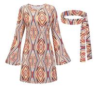 Vestito con paillettes da donna, per carnevale anni '70, hippie, discoteca, foulard, set da due pezzi, Giallo, S
