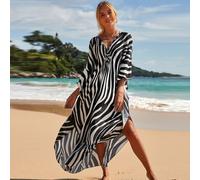 Vestito copri abito kaftano a maniche a pipistrello con stampa a righe zebrate, taglia curvy, per l'estate 2025 Tagli UnicaTribale,effetto zebra,stampa dappertuttoTessuto intrecciato