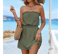 Vestito copricostume da donna per l'estate, colore tinta unita, con volant in vita e texture, adatto per vacanze. Abiti estivi da donna, outfit estivi da donna, abito da spiaggia per donna, abiti casu