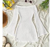 Vestito copricostume senza bikini per ragazze pre-adolescenti, con spalle scoperte e nodo laterale, adatto per l'estate 8Y,9Y,10Y,11Y,12YColore unicoMaglieria