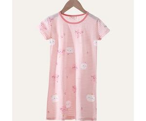Vestito Corto a Maniche Corte con Stampa Gattino Rosa per Bambine e Bambini, Puro Cotone e Delicato per Indossare a Casa