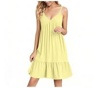 Vestito Corto Donna Estivo Casual Vestitino Donna Primavera Abito Corto Senza Maniche Miniabito Scollo a V Allentato Abito a Camicia per Tutti i Giorni