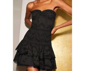 Vestito Corto Nero A Fascia Ricamato Con Balze Eleganti Estive CF48195