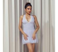 Vestito corto senza maniche scollo a V per donne, stile da studentessa con righe blu, adatto per la primavera/estate, look da "ritorno a scuola" L,M,S,XSA striscetulle