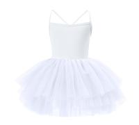 Vestito Corto Tutu per Bambine Scuola Balletto Danza Senza Maniche Tulle Vestiti per Bambini Neonate Solido Morbido Compleanno Festa Leggero Pieghe Vestiti per Bambini, bianco, 8-9 Anni
