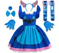Vestito Costume Bambina Stich Stitch con Accessori Carnevale Cosplay Disney