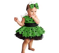 Vestito Costume da Ciottolina con Osso Fascia per Bimba e Bambino, Arancia Verde Halloween Dog Bones Historical Cavegirl Abito in a Rete Abiti da Principessa Costume da (Green, 5-6 Years)