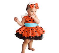 Vestito Costume da Ciottolina con Osso Fascia per Bimba e Bambino, Arancia Verde Halloween Dog Bones Historical Cavegirl Abito in a Rete Abiti da Principessa Costume da (Orange, 2-3 Years)
