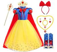 Vestito Costume Principessa Biancaneve Costume Biancaneve Bambina con Accessori Abiti Ragazze Natale Halloween Carnevale Cosplay Cerimonia Festa Tulle Vestito,130cm