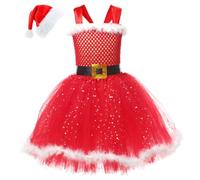 Vestito da Babbo Natale Bambina Paillettes Glitter Peloso Vestito Danza Classica Ballerina Costume Natalizio Abito da Ballo Jazz Samba Rumba Latino Performance Costume di Natale Regalo Natale 2024