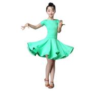 Vestito da Ballo Latino A Maniche Corte per Ragazze, Body con Elastico in Vita e Gonna A Balze, Samba, Tango, Un Pezzo, per Bambini, Abbigliamento da Ballo, Costume da Ballo da Sala (160 cm)