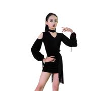 Vestito da Ballo Latino a Maniche Lunghe per Bambine, per Samba e Tango, Un Pezzo, per Bambini, Abbigliamento da Ballo, Costume da Ballo da Sala,Nero,140cm