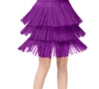 Vestito da ballo latino da sala per ragazze con gonna a strati con frange e nappe swing dancewear per ragazze, Lilla, 4-5 Anni