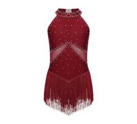 Vestito da ballo latino for ragazze, costume da esibizione di pattinaggio artistico, tango, cha-cha, senza maniche, con nappe in rete e strass(16)