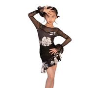 Vestito da Ballo Latino per Bambine in Pizzo A Maniche Lunghe per Spettacoli per Ragazze Samba Tango Rumba Cha Cha Abbigliamento da Ballo per Competizioni per Bambini Abbigliamento da Palcoscenico La