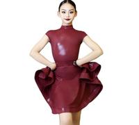 Vestito da Ballo Latino per Bambine, Maniche Lunghe Abbigliamento da Ballo per Salsa, Sala da Ballo cha cha Abiti da Ballerina Moderna Gonna da Competizione,A,140