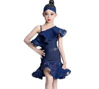Vestito da Ballo Latino per Ragazza Senza Maniche, Ballo da Sala Tango ChaCha Samba Spettacolo Costumi da Competizione,Navy Blue,150cm