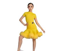 Vestito da Ballo Latino per Ragazze, da Sala a Maniche Corte per Salsa Tango Samba cha cha Rumba Competizione,Giallo,130