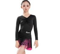 Vestito da Ballo Latino per Ragazze, da Sala da Ballo, da Competizione, da Ballo, da Allenamento, con Scollo a V, Gonna con Volant, Costumi da Festa e Tango,Black And Pink,180cm