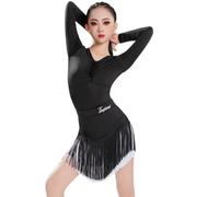 Vestito da Ballo Latino per Ragazze, da Sala da Ballo, da Competizione, da Ballo, da Allenamento, con Scollo a V, Gonna con Volant, Costumi da Festa e Tango,Black And White,180cm