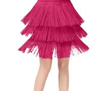 Vestito da ballo latino per ragazze gonna a strati con nappe e frange swing dancewear per ragazze, rosa intenso, 4-5 Anni