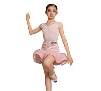 Vestito da Ballo Latino per Ragazze, in Nylon, per Tango, da Competizione con Scollo a V per spettacoli sul palco Gonna con Spacchi Abbigliamento per la Pratica,Rosa,120
