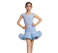 Vestito da Ballo Latino per Ragazze, in Nylon, per Tango, da Competizione con Scollo a V per spettacoli sul palco Gonna con Spacchi Abbigliamento per la Pratica,Blu,120