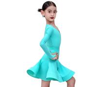 Vestito da Ballo Latino Professionale per Bambine per Tango Salsa Samba Ballo da Sala spettacoli Costumi da Competizione,Blu,170cm