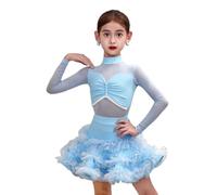 Vestito da Ballo Latino Professionale per Bambini per Ragazze Tango Salsa Samba Ballo Sala spettacoli Costumi da Competizione,Blu,160cm