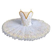 Vestito da Ballo per Bambina con tutù e Canotta, Stile Lago dei cigni, Body da Ballo Costume da Ballerina, Abito Ginnastica con Spalline Sottili, Senza Maniche da Competizione,White 1,110