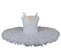 Vestito da Ballo per Bambina con tutù e Canotta, Stile Lago dei cigni, Body da Ballo Costume da Ballerina, Abito Ginnastica con Spalline Sottili, Senza Maniche da Competizione,White 2,120