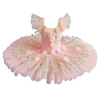 Vestito da Ballo per Bambine, Stile Lago dei cigni, tutù da Balletto, tutù Pancake, Abito da Festa per Ballerina Spalline Sottili Abito da Ballo Senza Maniche,Pink 1,140
