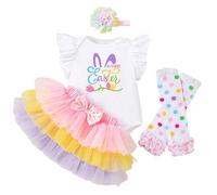 Vestito da bambina a maniche lunghe my FIRST Easter，Completi Abbigliamento Neonata Bambina Cartone Coniglio Ruffle Manica Corta Top + Bowknot Plaid Pantaloncini + Calzini 3 Pezzi Pasqua Set#3i11