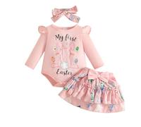 Vestito da bambina a maniche lunghe my FIRST Easter，Completini Neonata Pasqua Vestito da Bambina con Stampa a Coniglietta Maglietta a Maniche Lunghe Vestito per Bambini Vestiti #I325